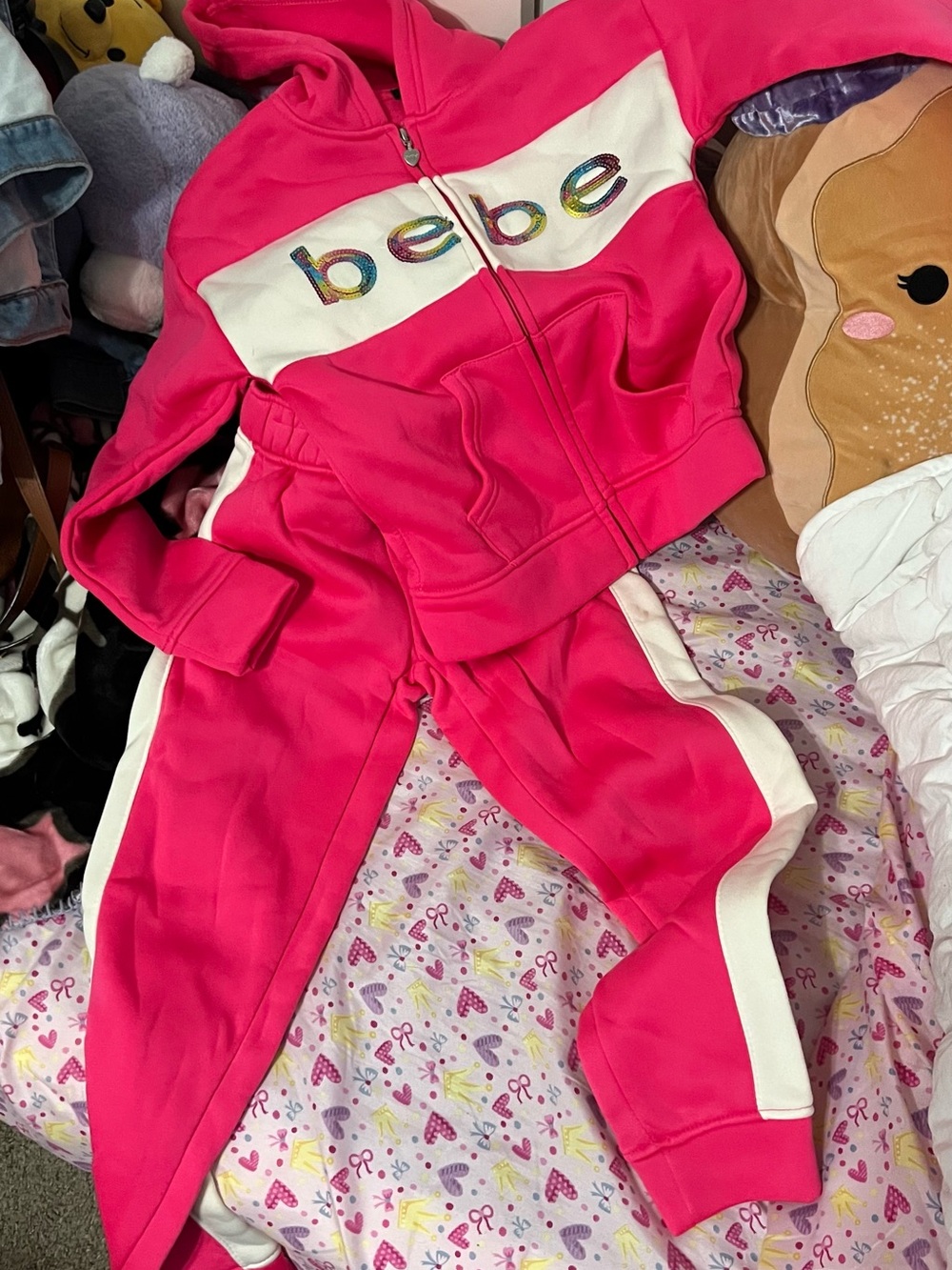bebe Hot Pink Hooded Zip Tracksuit with White Stripe
